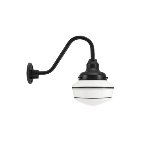 Primary Schoolhouse Gooseneck Light, 100-Black, Small Opaque Glass, Triple Painted Band, 100-Black, G26 Gooseneck Arm